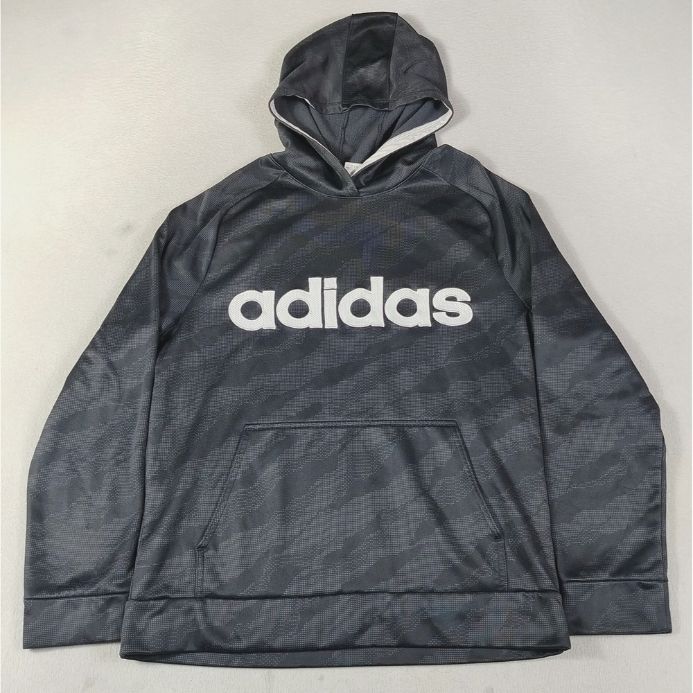 Adidas Hoodie Boys XL 18-20 Black Camo Pullover Fleece Logo Athletic Sweatshirt